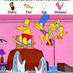 Find Cherry, Fish, Egg, Dinosaur.